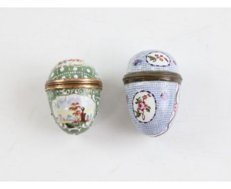 Late 18th / early 19th century Bilston enamelled  egg shaped vinaigrette and a French enamel egg vinaigretteCondition Report: