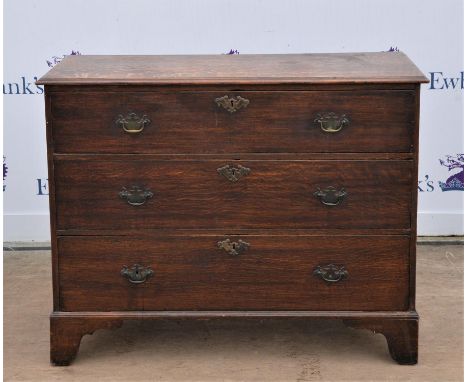 19th century oak chest of three long graduated drawers on bracket feet h86 x w112 x d49cm,