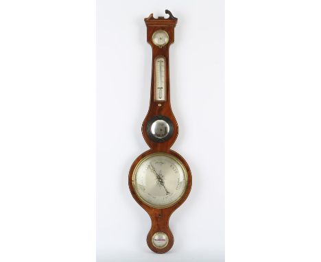 19th Century mahogany wheel barometer, thermometer and hydrometer by A. Boffi of Hastings, with silvered dial, mercury thermo