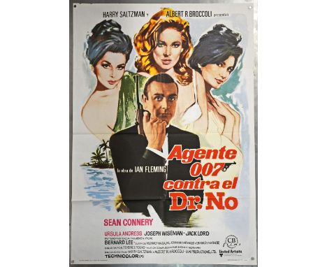 James Bond Dr. No (R-1974) Spanish One Sheet film poster starring Sean Connery, folded, 27 x 40 inches