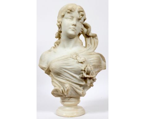 R. BATTELLI, ITALIAN MARBLE BUST, C. 1900, H 21": Signed [see additional photo], on a marble socle. 