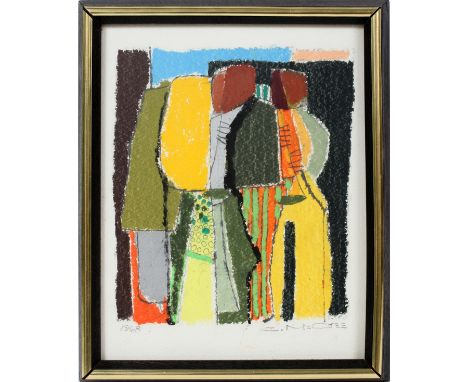 CHARLES MCGEE [AMERICAN, B. 1924], PASTEL ON PAPER, 1968, 10" X 7 3/4", MUSICIANS: Abstract depiction of two clarinet players