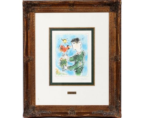 MARC CHAGALL [FRENCH/RUSSIAN 1887-1985], COLOR LITHOGRAPH, 1983, IMAGE: H 13 1/2", W 10 1/2", "L'AURORE": Pencil signed; #42/