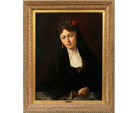 ATTRIBUTED TO FEDERICO DE MADRAZO Y KUNTZ, [SPANISH, 1815-1894] OIL ON CANVAS, H 28" W 21 3/8", PORTRAIT OF A WOMAN: Canvas s