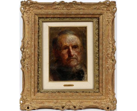 GUSTAVE COURBET [FRENCH, 1819-1877] OIL ON CANVAS, H 13", W 9", PORTRAIT OF A MAN: Initialed lower left; framed. Jean Désiré 