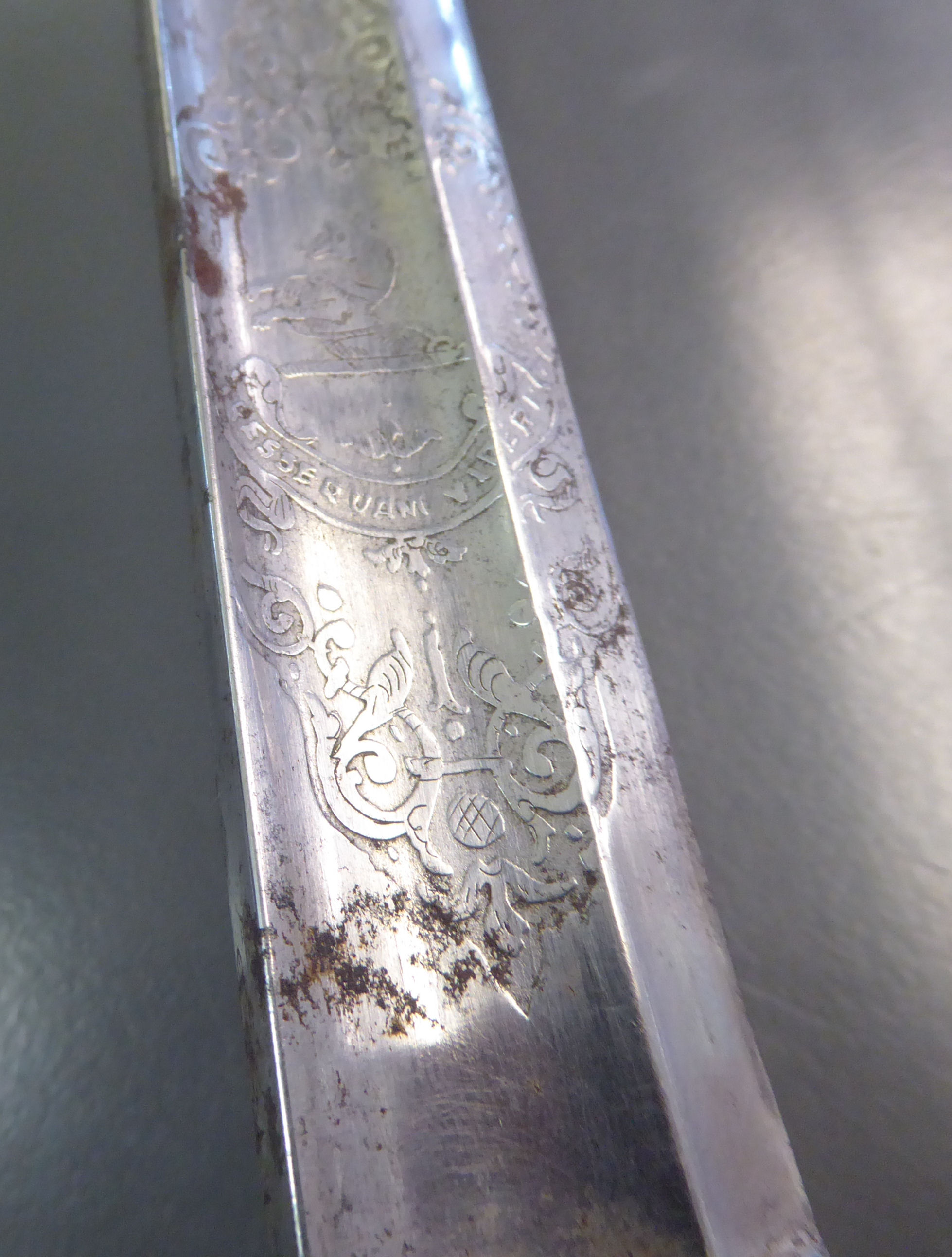 An early 20thC military dress sword, the engraved blade inscribed ...