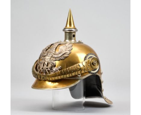 Militaria Deutschland - Preussen : Mannschaftshelm des Kürassier - Regiments Nr. 6Tombakglocke mit versilberten Beschlägen. O
