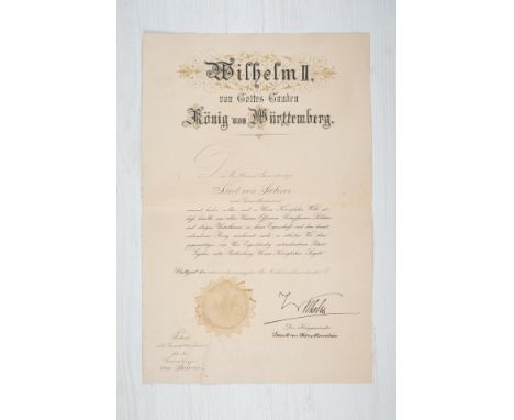 Orden &amp; Ehrenzeichen Deutschland - Württemberg : Dokumentennachlass des Generals der Infanterie Karl v. StohrerPatent als