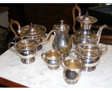 A four piece plated tea/coffee set and a three piece ditto