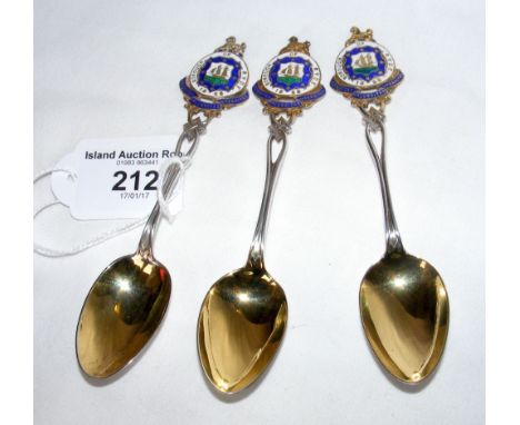 Three silver and enamel "Borough of Ryde" teaspoons - dated 1863