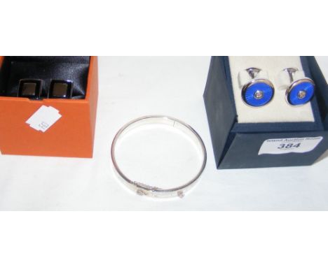 Gent's silver and enamel cuff-links, together with silver bangle, etc