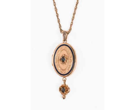A 14 ct gold hand enamelled and hand finished limited edition sapphire and gold locket, from the Victorian Collection by Roya