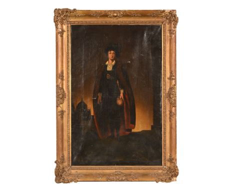 An early 19th century oil on canvas, portrait of an actor playing Shakespeare's Hamlet.  83 x 54 cm, in a gilt frame (see ill