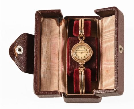 A Jaeger Lecoultre 9 ct gold stamped 375 ladies wristwatch, overall weight 19.5 grams in the original Jaeger leather box (see