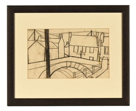Percy Kelly (1918-1993), a charcoal sketch "Bridge At Allonby". 15 cm x 25 cm, framed.  ARR.