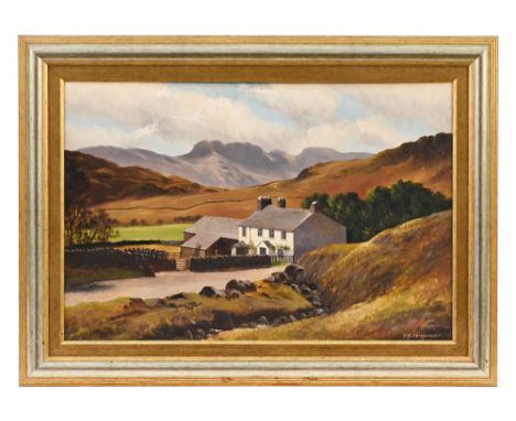 T R Sanderson, acrylic on board of a Lakeland Cottage.  39 x 59 cm in gilt frame.