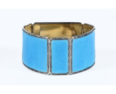 A silver guilloche enamel and silver gilt napkin ring, by LCB & Co Ltd, stamped 925 London import mark possibly 1925, with ca