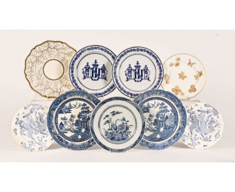 Nine collectors plates, to include an oriental blue and white pearlware plate, diameter 23 cm, two early Willow pattern plate