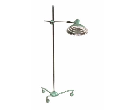 Hanovia lamps The Sollux H.8 mid century vintage lamp, repainted in a light green.  Height 144 cm, lamp diameter 33 cm (see i