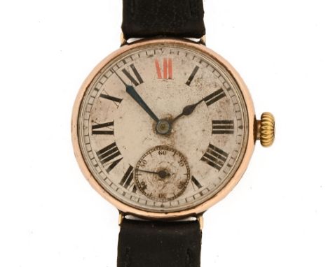 A vintage Rolex 9 ct gold cased wire lug Trench watch, 15 jewel movement.  Case diameter 25 mm (see illustration).