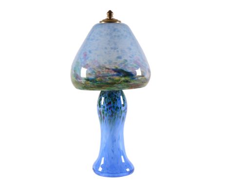 An Art glass lamp base and shade, in the manner of Monart.  Height +/- 45 cm (see illustration).   CONDITION REPORT:  The lam