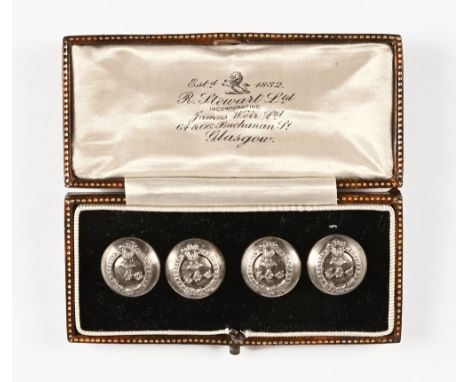 A set of four possibly military buttons by Firmin & Sons London, depicting a knight with three plumes and motto "Honi Soit Qu