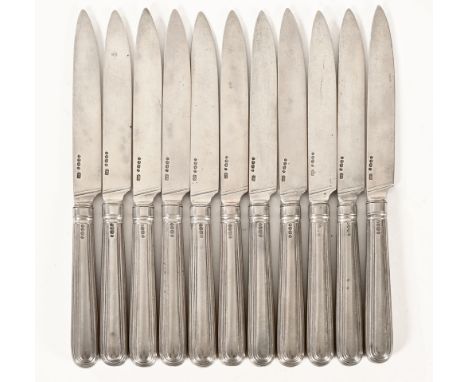 Eleven hallmarked silver knives, blade length 9.5 cm, overall length 21 cm, markers mark SP possibly Sussanah Peppin London, 