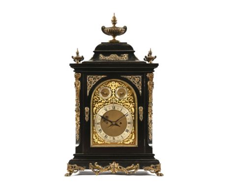 S Lyon Preston a Victorian ebonised twin fusee bracket clock, with two train movement striking on five gongs, the dial marked