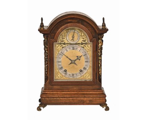An early 20th century George III style mahogany bracket clock, with two train Winterhalder and Hofmeier spring driven movemen