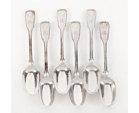 A set of six Victorian silver tablespoons, Kings pattern engraved with initial R, London 1859 (5) and 1868 (1), maker Chawner