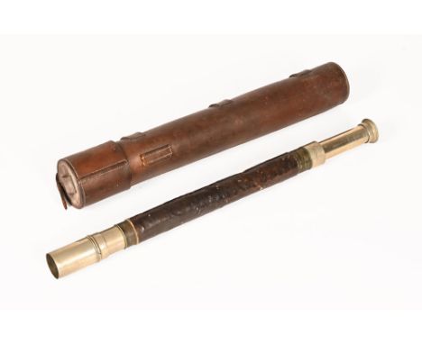 A leather cased military telescope by Casella, maker to the Admiralty and Ordnance London inscribed to G. Farmer.  46 cm clos