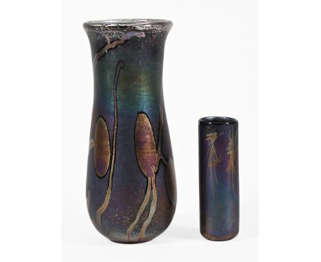 John Ditchfield two iridescent Art Glass vases, the first 21 cm, marked to bottom J Ditchfield Glasform 2050, with another +/