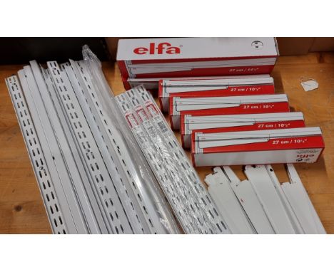 A collection of elfa adjustable shelf brackets, apparently unused 