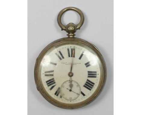 Thomas Stockdale, Driffield, a Victorian silver verge pocket watch, Chester 1890, white enamel dial with Roman numerals, subs