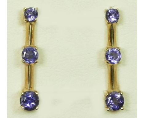 A pair of 9ct gold and iolite ear rings, 2.8gm Overall in good condition – showing no damage or repairs, only very light surf