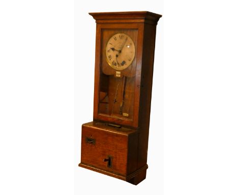 A Gledhill-Brook Time Recorder Ltd "Empire" oak cased eight day clock, off white dial with Roman numerals, numbered 13129, to