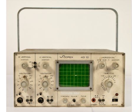 A Scopex 4D 10 Oscilloscope, together with an  Ampro film projector (model S4282), with wires and carry case, also including 