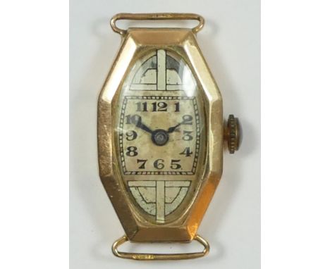 A 9ct gold Art Deco manual wind ladies wristwatch, Glasgow import 1930, the 16 jewel movement with cut and compensated balanc