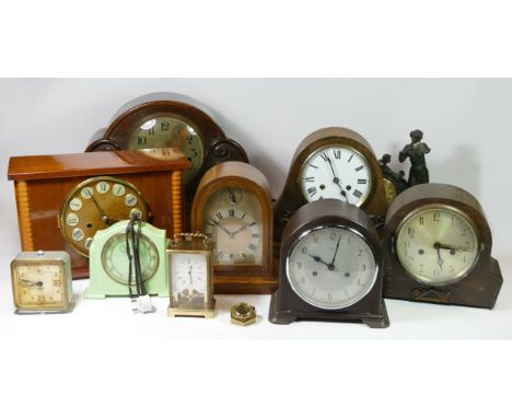 A collection of mid 20th century and later mantel clocks, to include Smiths Enfield bakelite example, an 8 day Woodford strik