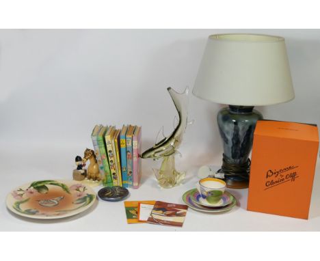 A Clarice Cliff 'Biyanne' cup, saucer and side plate, by  Wedgwood, boxed with papers, together with a Cobridge Stoneware 'Th