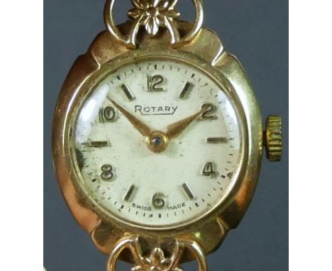 Rotary a 9ct gold manual wind ladies wristwatch with gold bracelet, 8.1gm without the movement  The watch is fully wound and 