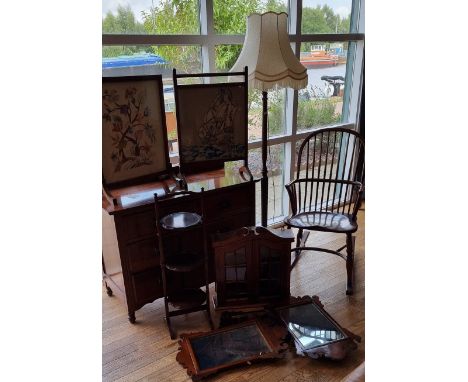 A mahogany chest of two short over three long drawers, 107 x 47 x 84, three Georgian style mahogany wall mirrors, two tapestr