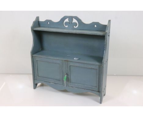 Wall hanging shelf with doors below, 58cm wide x 58cm high 