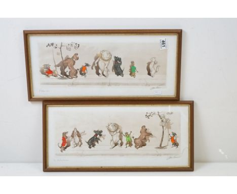 Two Signed Boris O'Klein Humorous Dog Prints titled P' Etouidic and Le Malentendu, both signed in pencil, images 16cm x 44cm,