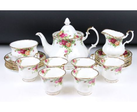 Royal Albert ' Old Country Roses ' pattern tea set for six, to include teapot &amp; cover, 6 teacups, 6 saucers, 6 tea plates