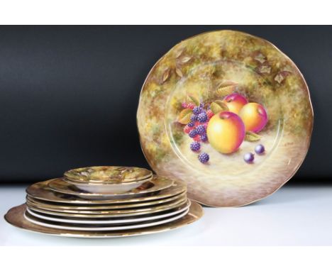 Collection of Eleven English Bone China Plates hand painted by former Royal Worcester artist Nigel Creed, all decorated with 
