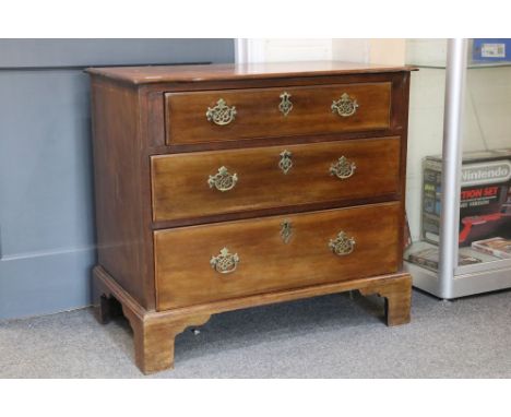19th century mahogany chest of three long drawers on bracket feet, 79cm wide x 45cm deep x 72cm high 