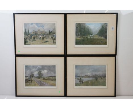 After Lionel Edwards ' The Meet at Badminton ' and three other views of the Beaufort Hunt, coloured prints published by The S