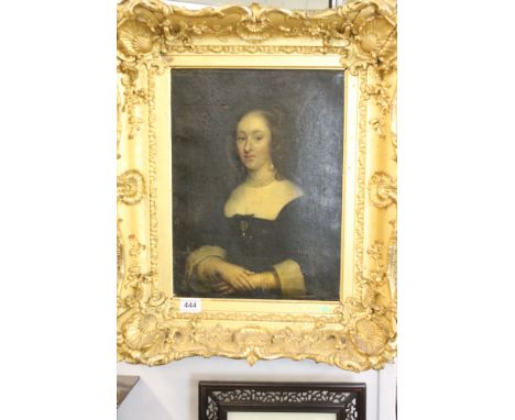 Follower of Sir Peter Lely, portrait of a lady, half length, wearing a pearl necklace and bracelets, flaking, approx. 42cm x 