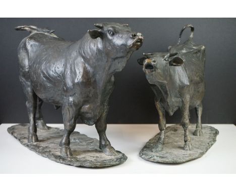 D. Montagu (20th century)  Pair of Bronze Limited Edition Figures of a Bull and a Cow, both signed and numbered 3 of 6, bull 